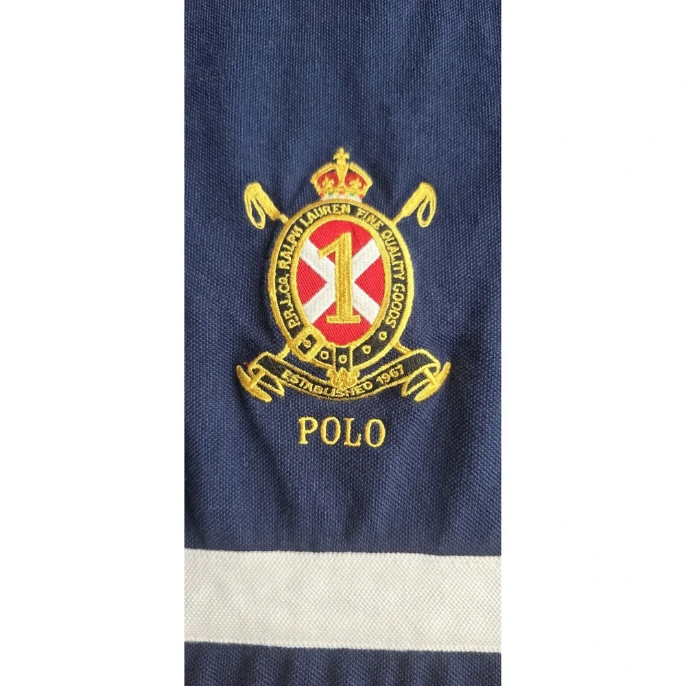 POLO RALPH LAUREN Men's XXL Gold Crest Big Pony Custom Slim Fit L/S Polo Navy